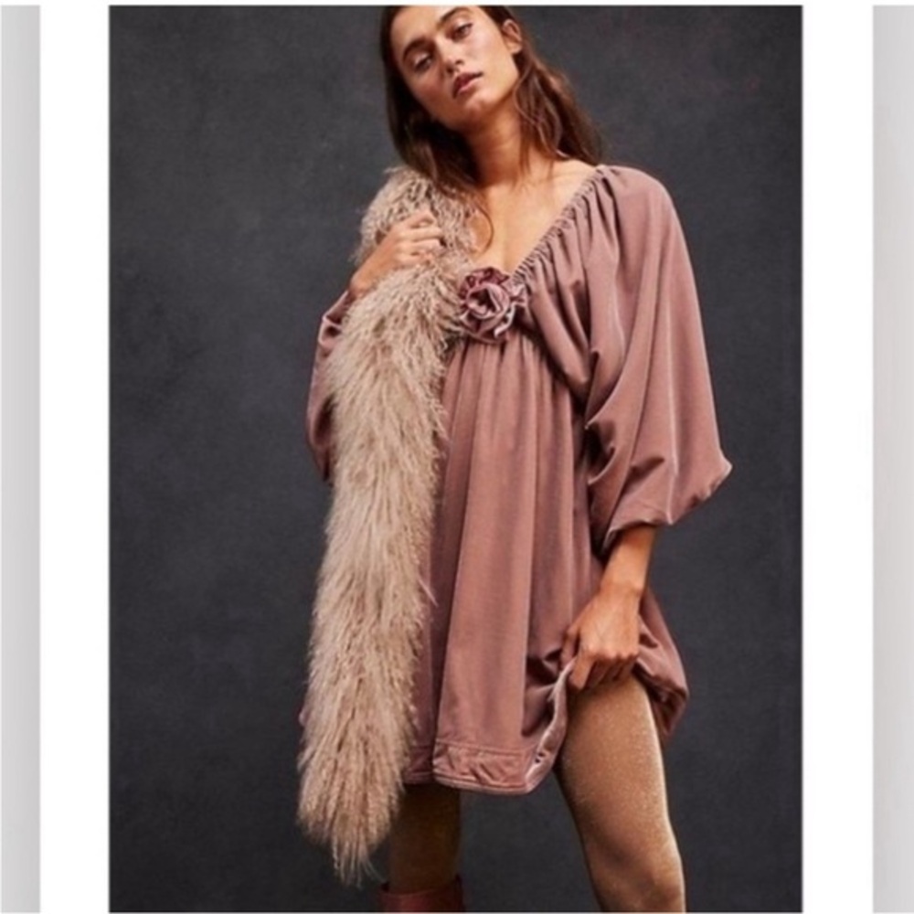 Free People Mauve Dress with Feather Detail